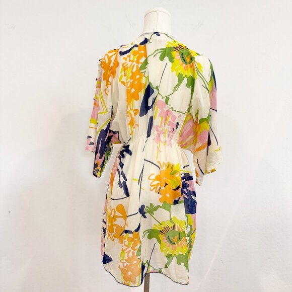 Lilka Silk Cotton Tie Front Bohemian Floral Kimono Coverup Anthropologie Medium - Picture 9 of 10